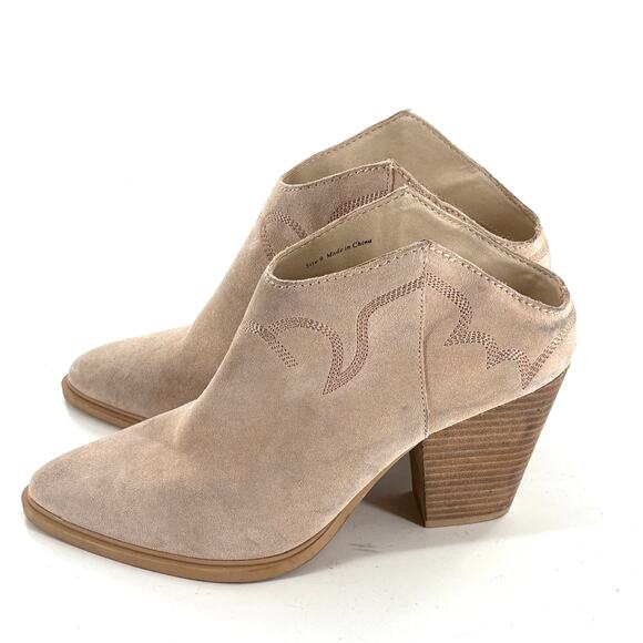 Dolce Vita Simran Suede Boots 9 Tan Western Embroidered Ankle Booties Boho Heel - Picture 2 of 8